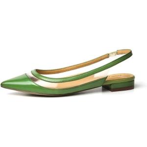 imageFSJ Women Leather Pointed Toe Low Heel Pumps Comfortable Slip on Slingback Flats Office Dress Shoes Size 412 USGreen