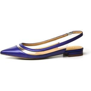 imageFSJ Women Leather Pointed Toe Low Heel Pumps Comfortable Slip on Slingback Flats Office Dress Shoes Size 412 USPurple