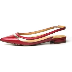 imageFSJ Women Leather Pointed Toe Low Heel Pumps Comfortable Slip on Slingback Flats Office Dress Shoes Size 412 USRed