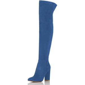 imageFSJ Women Over The Knee Chunky High Heels Stretch Thigh High Zipper Long Boot Winter Warm Shoes 415 USBlue