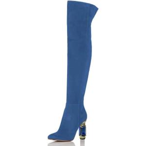 imageFSJ Women Over The Knee Chunky High Heels Stretch Thigh High Zipper Long Boot Winter Warm Shoes 415 USBlue Crystal
