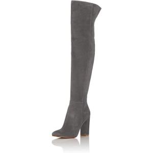 imageFSJ Women Over The Knee Chunky High Heels Stretch Thigh High Zipper Long Boot Winter Warm Shoes 415 USGrey
