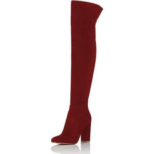imageFSJ Women Over The Knee Chunky High Heels Stretch Thigh High Zipper Long Boot Winter Warm Shoes 415 USMaroon