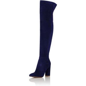 imageFSJ Women Over The Knee Chunky High Heels Stretch Thigh High Zipper Long Boot Winter Warm Shoes 415 USNavy