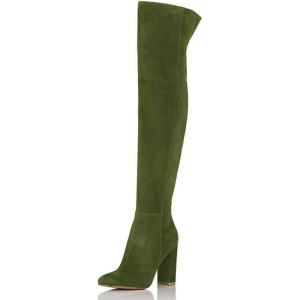 imageFSJ Women Over The Knee Chunky High Heels Stretch Thigh High Zipper Long Boot Winter Warm Shoes 415 USOlive