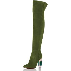 imageFSJ Women Over The Knee Chunky High Heels Stretch Thigh High Zipper Long Boot Winter Warm Shoes 415 USOlive Crystal