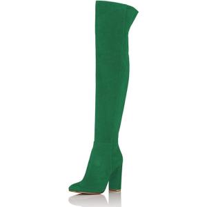 imageFSJ Women Over The Knee Chunky High Heels Stretch Thigh High Zipper Long Boot Winter Warm Shoes 415 USSeagreen