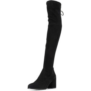 imageFSJ Women Overknee Thigh High Almond Toe Boots Chunky Mid Heel Laceup Pumps Winter Date ShoesBlack