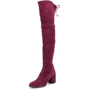 imageFSJ Women Overknee Thigh High Almond Toe Boots Chunky Mid Heel Laceup Pumps Winter Date ShoesMedium Violet Red