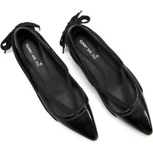 imageFSJ Womens Pointed Toe Flat Pumps Low Heel Slip on Loafers with Adjustable Bowknot Casual Formal Dress ShoesBlack