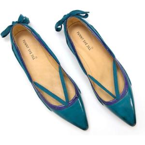 imageFSJ Womens Pointed Toe Flat Pumps Low Heel Slip on Loafers with Adjustable Bowknot Casual Formal Dress ShoesBlue