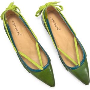 imageFSJ Womens Pointed Toe Flat Pumps Low Heel Slip on Loafers with Adjustable Bowknot Casual Formal Dress ShoesGreen