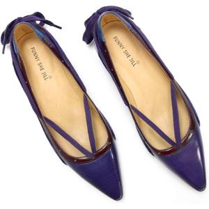 imageFSJ Womens Pointed Toe Flat Pumps Low Heel Slip on Loafers with Adjustable Bowknot Casual Formal Dress ShoesPurple