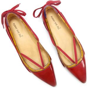 imageFSJ Womens Pointed Toe Flat Pumps Low Heel Slip on Loafers with Adjustable Bowknot Casual Formal Dress ShoesWine Red
