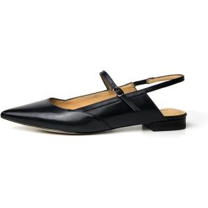 imageFSJ Womens Pointed Toe Leather Pumps Adjustable Band Slingback Flats Sexy Cutout Casual Formal Outfit Ladies Shoes Size 415 USBlack