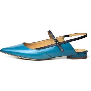imageFSJ Womens Pointed Toe Leather Pumps Adjustable Band Slingback Flats Sexy Cutout Casual Formal Outfit Ladies Shoes Size 415 USBlue