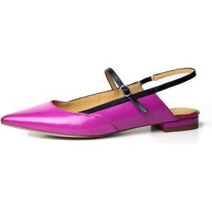 imageFSJ Womens Pointed Toe Leather Pumps Adjustable Band Slingback Flats Sexy Cutout Casual Formal Outfit Ladies Shoes Size 415 USFuchsia