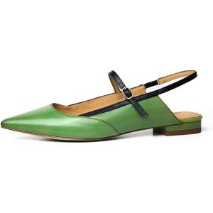 imageFSJ Womens Pointed Toe Leather Pumps Adjustable Band Slingback Flats Sexy Cutout Casual Formal Outfit Ladies Shoes Size 415 USGreen