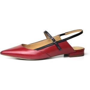 imageFSJ Womens Pointed Toe Leather Pumps Adjustable Band Slingback Flats Sexy Cutout Casual Formal Outfit Ladies Shoes Size 415 USRed