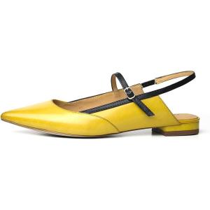 imageFSJ Womens Pointed Toe Leather Pumps Adjustable Band Slingback Flats Sexy Cutout Casual Formal Outfit Ladies Shoes Size 415 USYellow