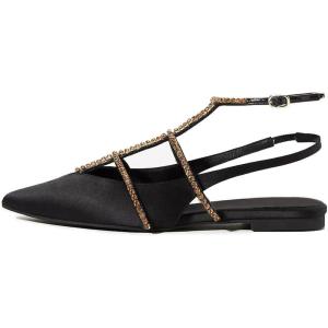 imageFSJ Womens Pointed Toe Slingback Flats Gladiator Crystal Strap Sandals Low Heels Dress Pump Satin Party Shoes Size 415 USBlack