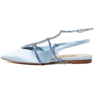 imageFSJ Womens Pointed Toe Slingback Flats Gladiator Crystal Strap Sandals Low Heels Dress Pump Satin Party Shoes Size 415 USBlue