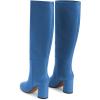 imageFSJ Women Chic Knee High Boots Stretch Pull On Round Closed Toe Long Booties Chunky Block Heels Leather Ladies Dress Party Fall Winter Shoes Size 415 USBlue