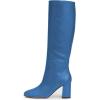 imageFSJ Women Chic Knee High Boots Stretch Pull On Round Closed Toe Long Booties Chunky Block Heels Leather Ladies Dress Party Fall Winter Shoes Size 415 USBlue