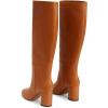 imageFSJ Women Chic Knee High Boots Stretch Pull On Round Closed Toe Long Booties Chunky Block Heels Leather Ladies Dress Party Fall Winter Shoes Size 415 USBrown