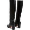 imageFSJ Women Chic Knee High Boots Stretch Pull On Round Closed Toe Long Booties Chunky Block Heels Leather Ladies Dress Party Fall Winter Shoes Size 415 USBlack