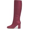 imageFSJ Women Chic Knee High Boots Stretch Pull On Round Closed Toe Long Booties Chunky Block Heels Leather Ladies Dress Party Fall Winter Shoes Size 415 USWine Red