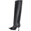 imageFSJ Women Fashion Knee Boots Patent Leather Closed Pointed Cap Toe Stiletto Mid Low Heels Comfort Pull On Wide Calf Fall Winter Shoes Size 415 USBlack