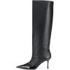 imageFSJ Women Fashion Knee Boots Patent Leather Closed Pointed Cap Toe Stiletto Mid Low Heels Comfort Pull On Wide Calf Fall Winter Shoes Size 415 USBlack