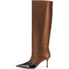 imageFSJ Women Fashion Knee Boots Patent Leather Closed Pointed Cap Toe Stiletto Mid Low Heels Comfort Pull On Wide Calf Fall Winter Shoes Size 415 USCoffee