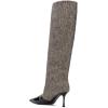 imageFSJ Women Fashion Knee Boots Patent Leather Closed Pointed Cap Toe Stiletto Mid Low Heels Comfort Pull On Wide Calf Fall Winter Shoes Size 415 USGrey