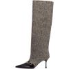 imageFSJ Women Fashion Knee Boots Patent Leather Closed Pointed Cap Toe Stiletto Mid Low Heels Comfort Pull On Wide Calf Fall Winter Shoes Size 415 USGrey