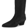 imageFSJ Women Knee High Boots Fur Collar Stacked Chunky Heel Closed Toe Faux Suede Wide Calf Slouchy Fashion Cowgirl Dress Long Boot Size 416 USBlack