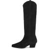 imageFSJ Women Knee High Boots Fur Collar Stacked Chunky Heel Closed Toe Faux Suede Wide Calf Slouchy Fashion Cowgirl Dress Long Boot Size 416 USBlack