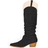 imageFSJ Women Knee High Boots Fur Collar Stacked Chunky Heel Closed Toe Faux Suede Wide Calf Slouchy Fashion Cowgirl Dress Long Boot Size 416 USBlack Collar