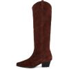 imageFSJ Women Knee High Boots Fur Collar Stacked Chunky Heel Closed Toe Faux Suede Wide Calf Slouchy Fashion Cowgirl Dress Long Boot Size 416 USBrown