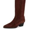 imageFSJ Women Knee High Boots Fur Collar Stacked Chunky Heel Closed Toe Faux Suede Wide Calf Slouchy Fashion Cowgirl Dress Long Boot Size 416 USBrown