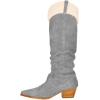 imageFSJ Women Knee High Boots Fur Collar Stacked Chunky Heel Closed Toe Faux Suede Wide Calf Slouchy Fashion Cowgirl Dress Long Boot Size 416 USGrey