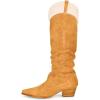 imageFSJ Women Knee High Boots Fur Collar Stacked Chunky Heel Closed Toe Faux Suede Wide Calf Slouchy Fashion Cowgirl Dress Long Boot Size 416 USOrange