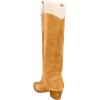 imageFSJ Women Knee High Boots Fur Collar Stacked Chunky Heel Closed Toe Faux Suede Wide Calf Slouchy Fashion Cowgirl Dress Long Boot Size 416 USOrange