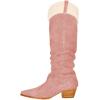 imageFSJ Women Knee High Boots Fur Collar Stacked Chunky Heel Closed Toe Faux Suede Wide Calf Slouchy Fashion Cowgirl Dress Long Boot Size 416 USPink