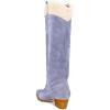 imageFSJ Women Knee High Boots Fur Collar Stacked Chunky Heel Closed Toe Faux Suede Wide Calf Slouchy Fashion Cowgirl Dress Long Boot Size 416 USPurple