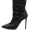 imageFSJ Women Knee High Boots Pointy Toe Stiletto High Heel Slouchy Back Zipper Booties Fashion Long Stretch Sexy Fall Winter Dress Shoes Size 415 USBlack