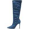 imageFSJ Women Knee High Boots Pointy Toe Stiletto High Heel Slouchy Back Zipper Booties Fashion Long Stretch Sexy Fall Winter Dress Shoes Size 415 USBlue