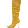 imageFSJ Women Knee High Boots Pointy Toe Stiletto High Heel Slouchy Back Zipper Booties Fashion Long Stretch Sexy Fall Winter Dress Shoes Size 415 USYellow