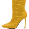 imageFSJ Women Knee High Boots Pointy Toe Stiletto High Heel Slouchy Back Zipper Booties Fashion Long Stretch Sexy Fall Winter Dress Shoes Size 415 USYellow